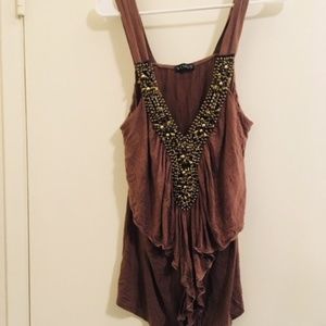 Venus Brown beaded tank top Sz L